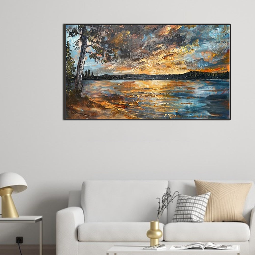 Under The Tree By The Lake - Full Round Drill Diamond Painting 70*40CM