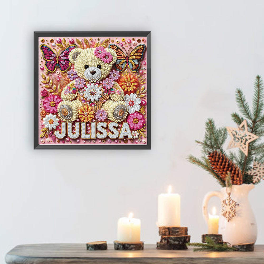 Bear And Flowers - Special Shaped Drill Diamond Painting 30*30CM