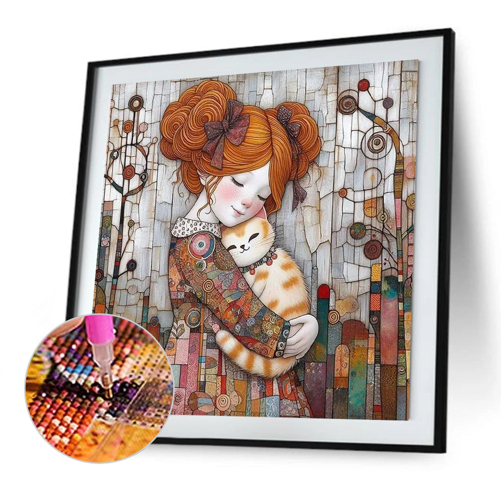 Little Girl Holding A Dog - Full Square Drill Diamond Painting 40*40CM