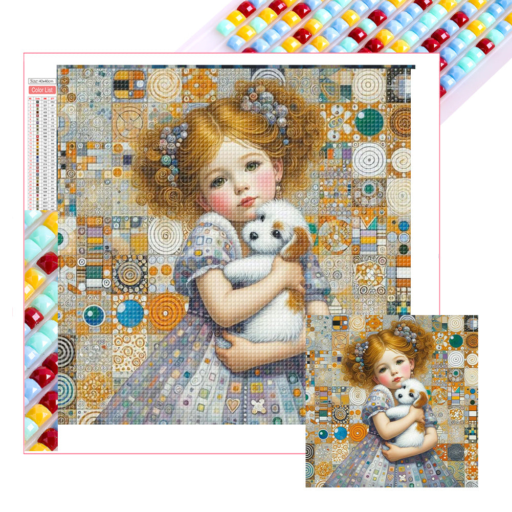 Little Girl Holding A Dog - Full Square Drill Diamond Painting 40*40CM