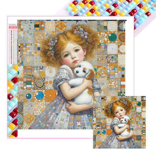 Little Girl Holding A Dog - Full Square Drill Diamond Painting 40*40CM