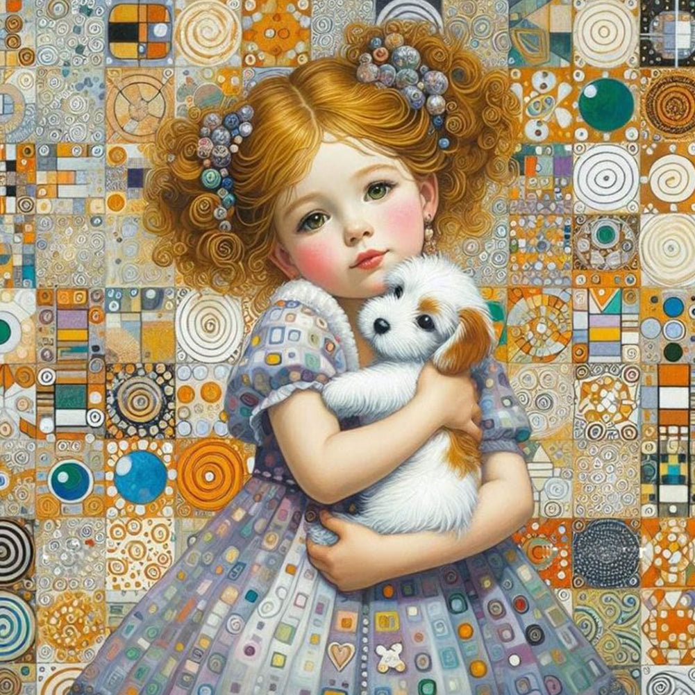 Little Girl Holding A Dog - Full Square Drill Diamond Painting 40*40CM