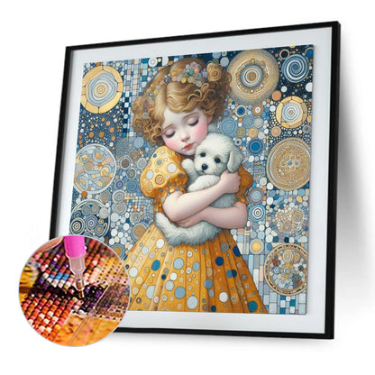 Little Girl Holding A Dog - Full Square Drill Diamond Painting 40*40CM