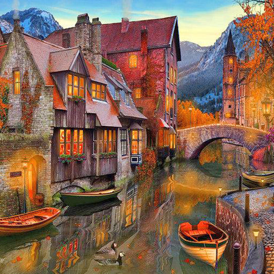 House With Lake View - Full Round Drill Diamond Painting 40*40CM