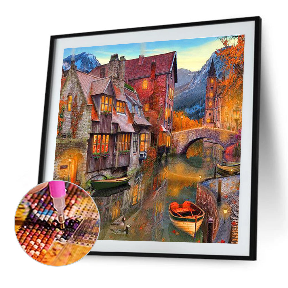 House With Lake View - Full Round Drill Diamond Painting 40*40CM
