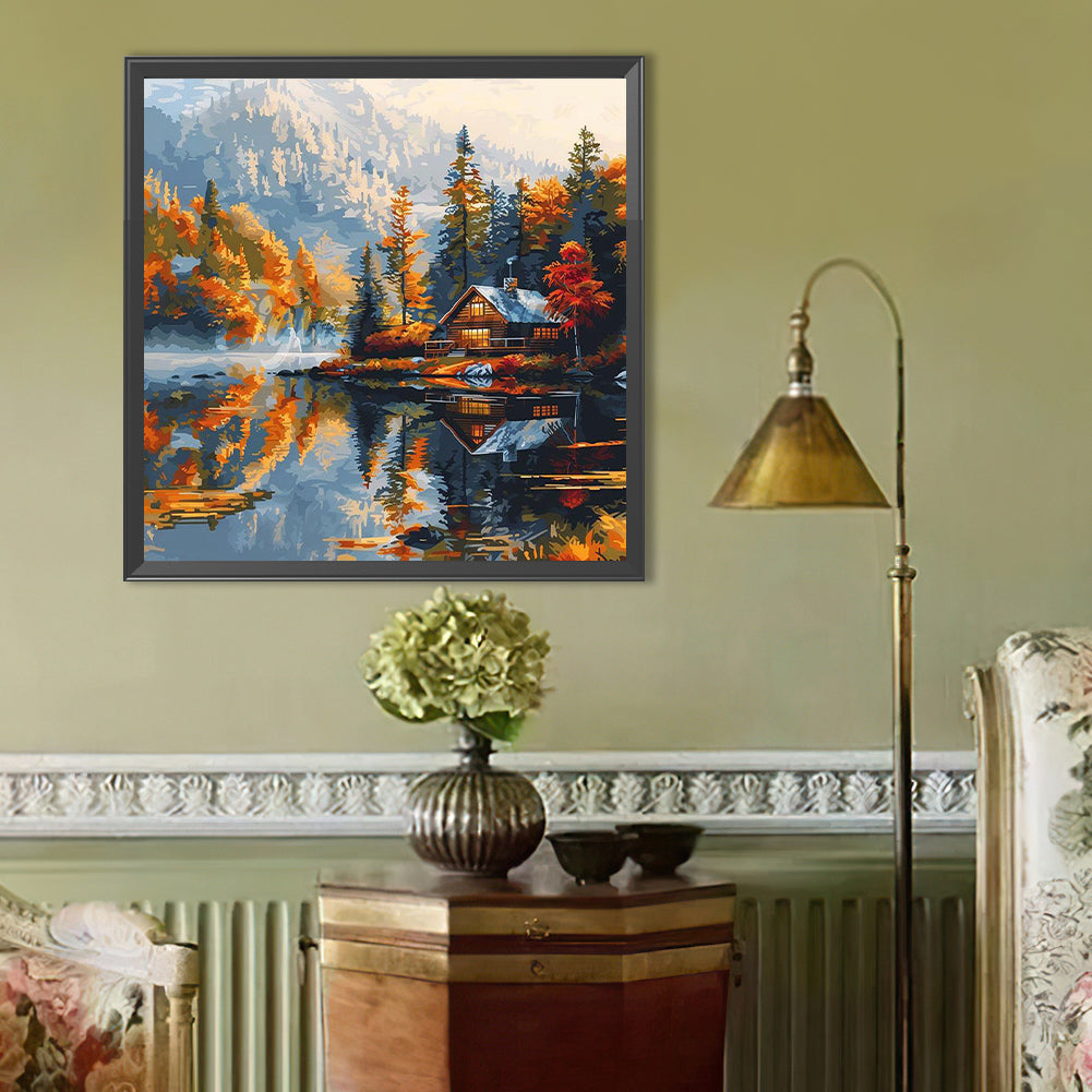 House With Lake View - Full Round Drill Diamond Painting 40*40CM