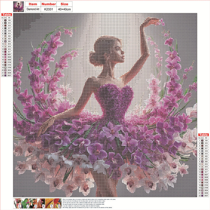Girl With Flower Skirt - Full Round Drill Diamond Painting 40*40CM