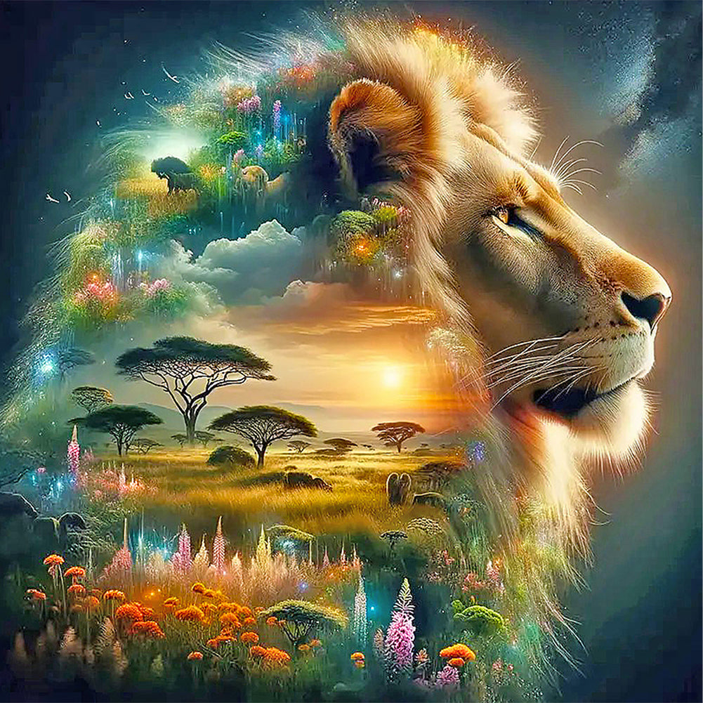 Silhouette Of Lion - Full Square Drill Diamond Painting 50*50CM