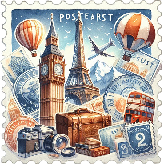 Famous Buildings With Stamp Feeling - Full Round Drill Diamond Painting 30*30CM
