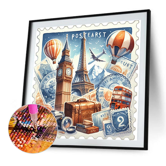 Famous Buildings With Stamp Feeling - Full Round Drill Diamond Painting 30*30CM