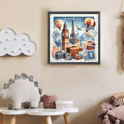 Famous Buildings With Stamp Feeling - Full Round Drill Diamond Painting 30*30CM