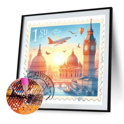 Famous Buildings With Stamp Feeling - Full Round Drill Diamond Painting 30*30CM