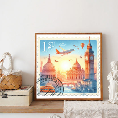 Famous Buildings With Stamp Feeling - Full Round Drill Diamond Painting 30*30CM