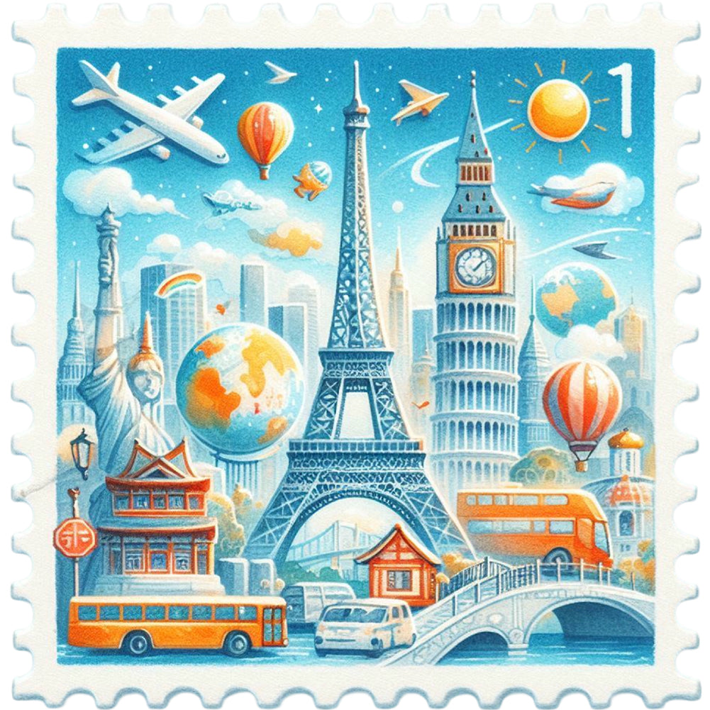 Famous Buildings With Stamp Feeling - Full Round Drill Diamond Painting 30*30CM
