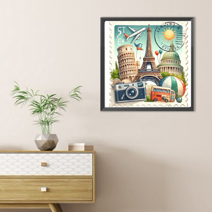 Famous Buildings With Stamp Feeling - Full Round Drill Diamond Painting 30*30CM