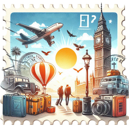 Famous Buildings With Stamp Feeling - Full Round Drill Diamond Painting 30*30CM
