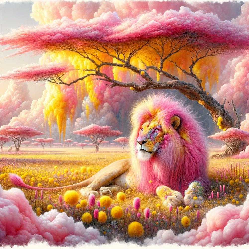 Pink Lion - Full Round Drill Diamond Painting 40*40CM