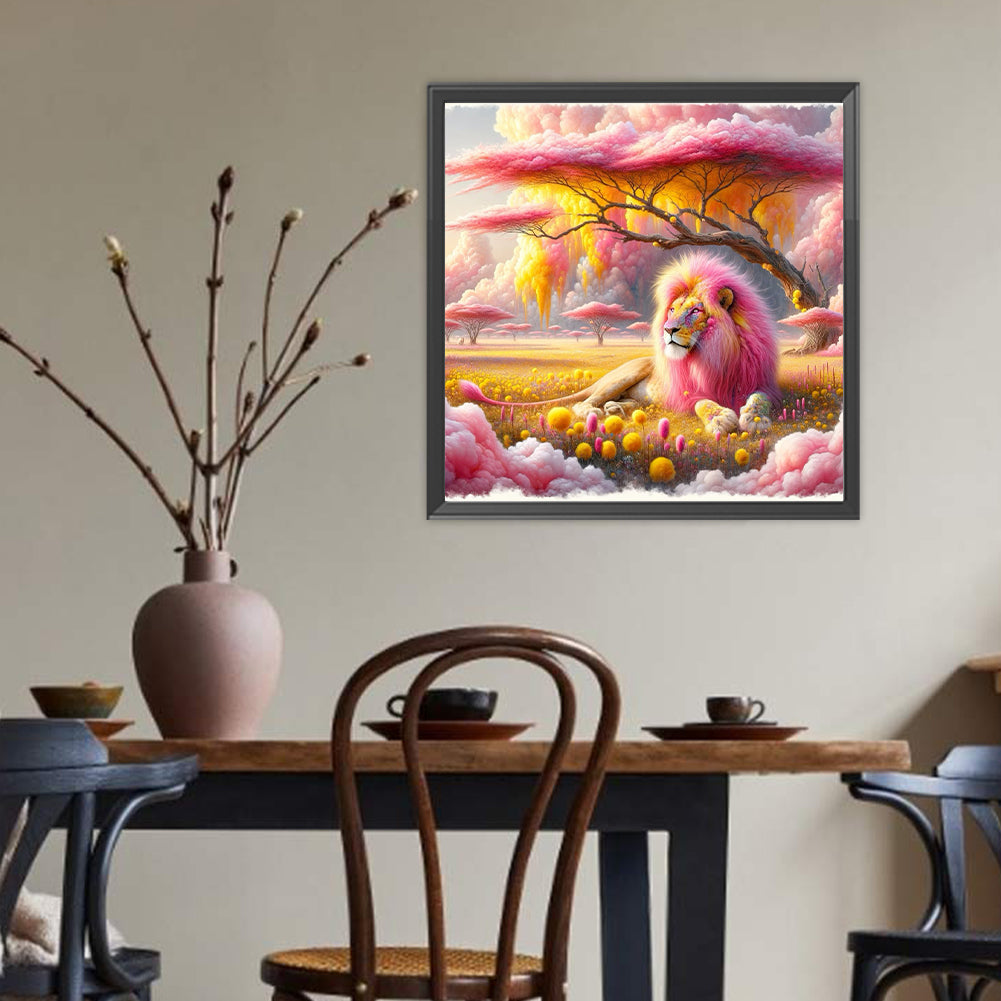 Pink Lion - Full Round Drill Diamond Painting 40*40CM