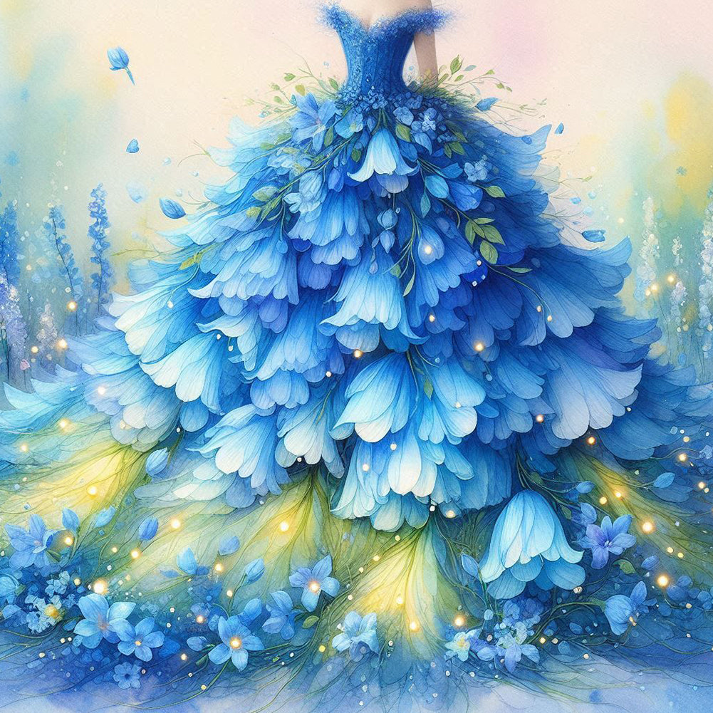 Blue Flower Skirt - Full Round Drill Diamond Painting 30*30CM