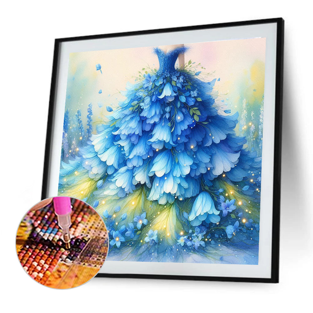 Blue Flower Skirt - Full Round Drill Diamond Painting 30*30CM