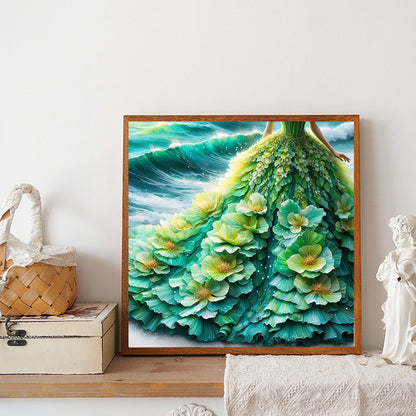 Green Flower Skirt - Full Round Drill Diamond Painting 30*30CM