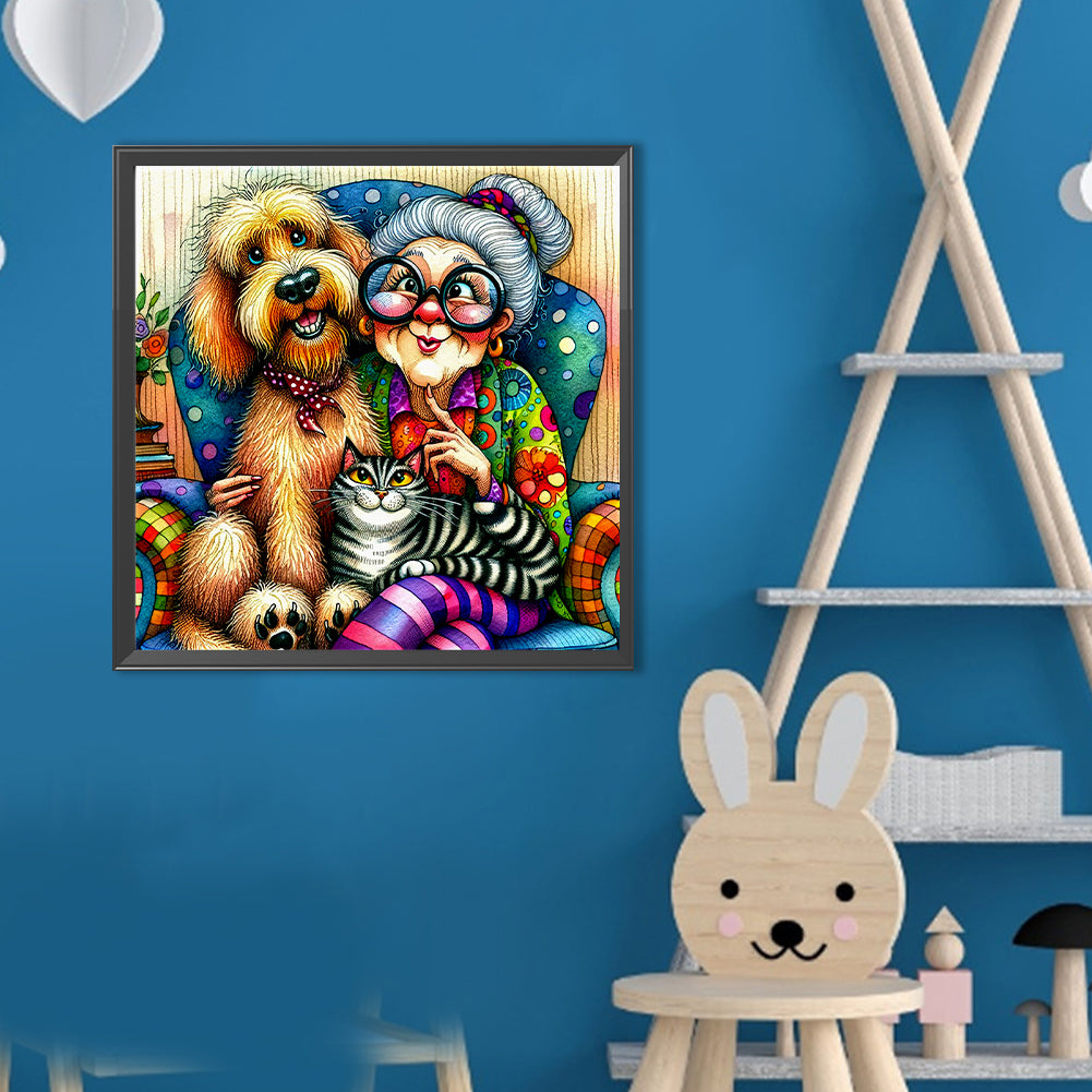 Grandma'S Cats And Dogs - Full Round Drill Diamond Painting 40*40CM
