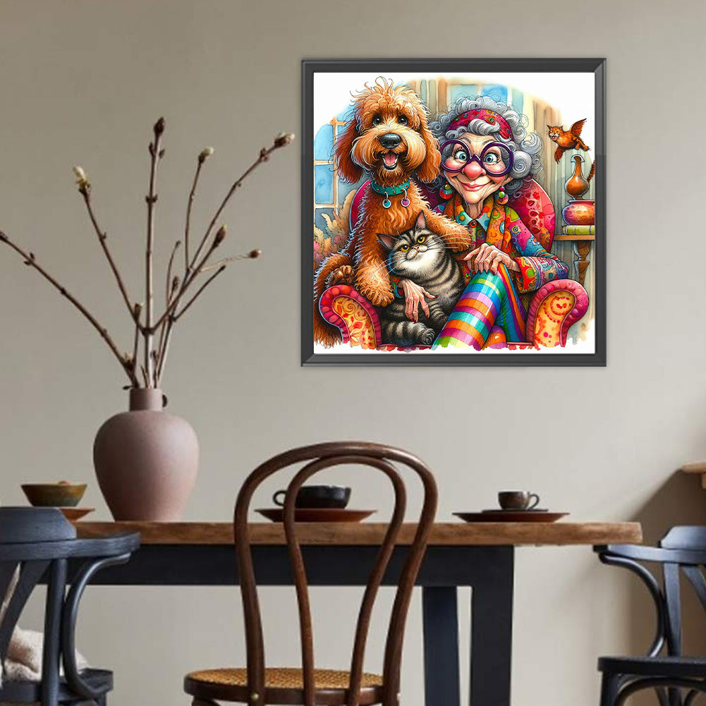 Grandma'S Cats And Dogs - Full Round Drill Diamond Painting 40*40CM