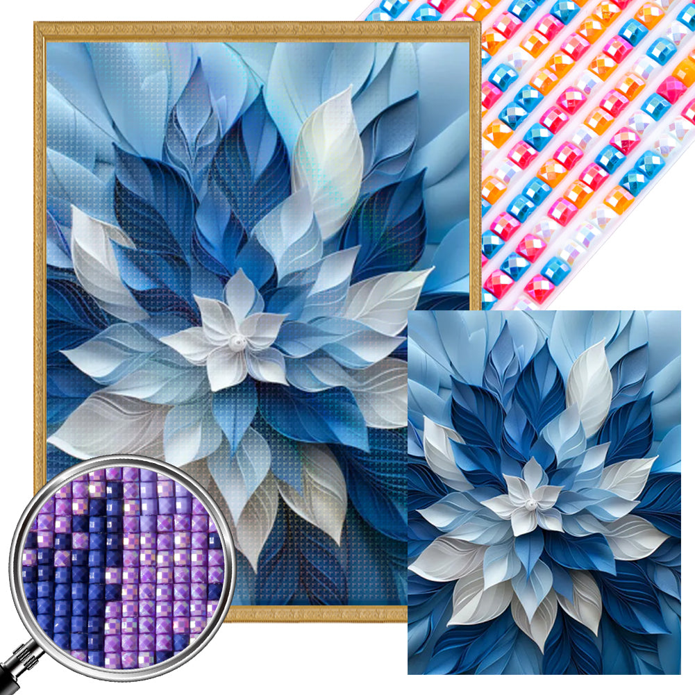 Blue And White Flowers - Full AB Square Drill Diamond Painting 35*45CM