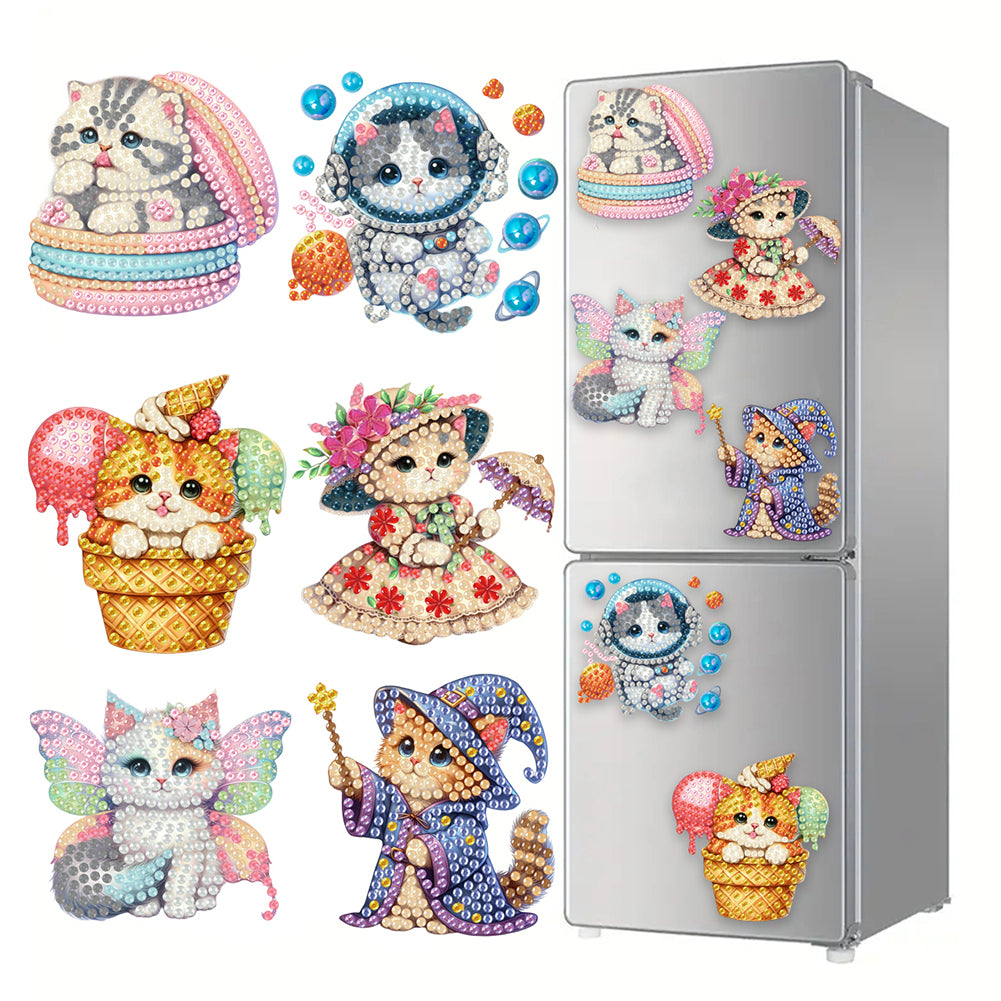 6Pcs Acrylic Cats Diamond Art Fridge Magnet Diamond Painting Refrigerator Magnet
