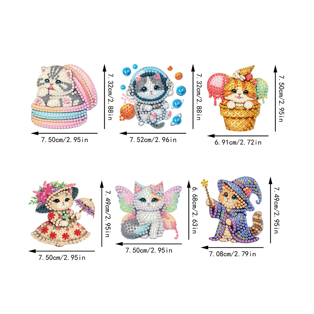 6Pcs Acrylic Cats Diamond Art Fridge Magnet Diamond Painting Refrigerator Magnet
