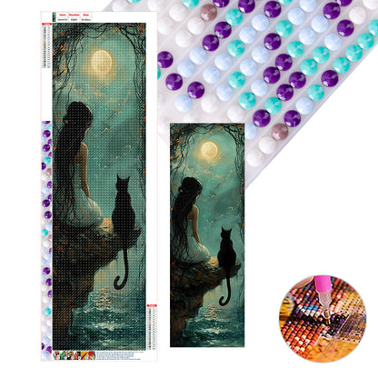 Girl And Cat - Full Round Drill Diamond Painting 30*90CM