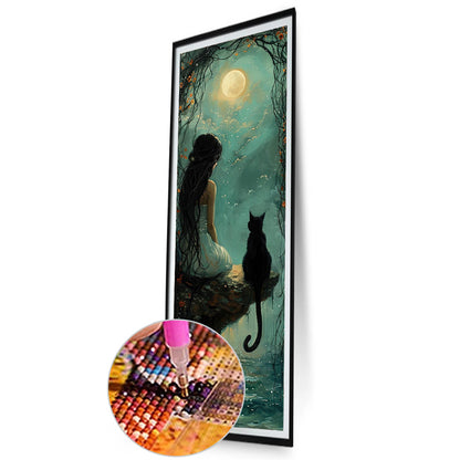 Girl And Cat - Full Round Drill Diamond Painting 30*90CM