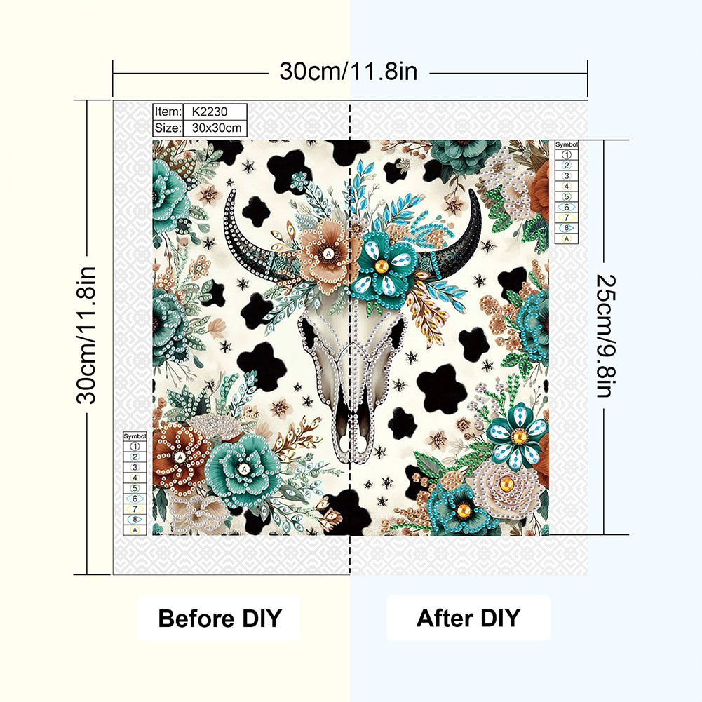 Indian Cow Skull - Special Shaped Drill Diamond Painting 30*30CM