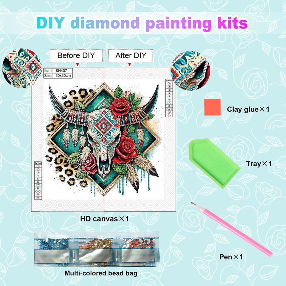 Indian Cow Skull - Special Shaped Drill Diamond Painting 30*30CM