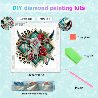 Indian Cow Skull - Special Shaped Drill Diamond Painting 30*30CM