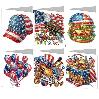 6Pcs Independence Day Diamond Painting Greeting Cards DIY Diamond Drawing Card