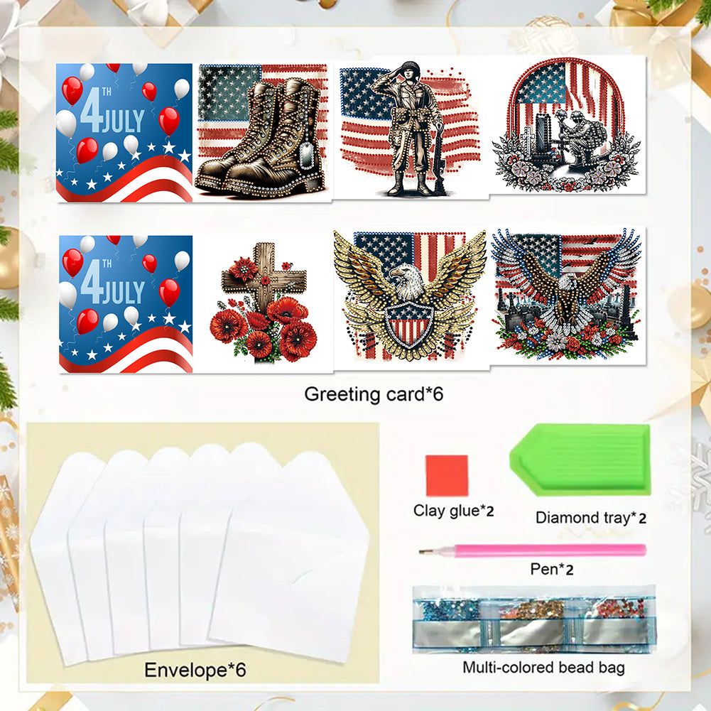 6Pcs Independence Day Diamond Painting Greeting Cards DIY Diamond Drawing Card