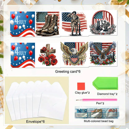 6Pcs Independence Day Diamond Painting Greeting Cards DIY Diamond Drawing Card