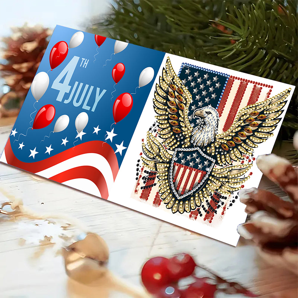 6Pcs Independence Day Diamond Painting Greeting Cards DIY Diamond Drawing Card