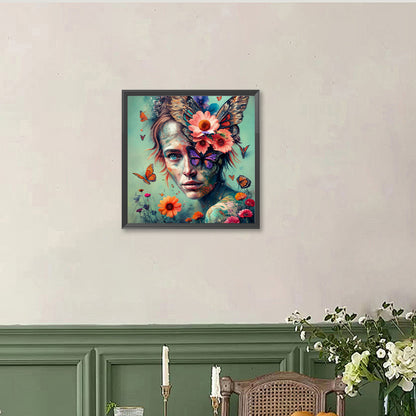 Flower And Girl - Full Round Drill Diamond Painting 40*40CM