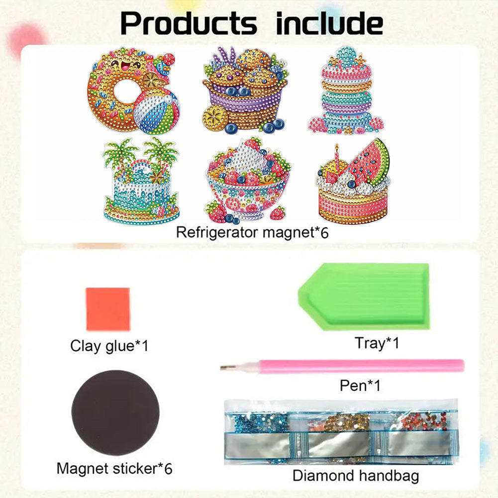 6 Pcs Diamond Art Fridge Magnet DIY Diamond Painting Refrigerator Magnet