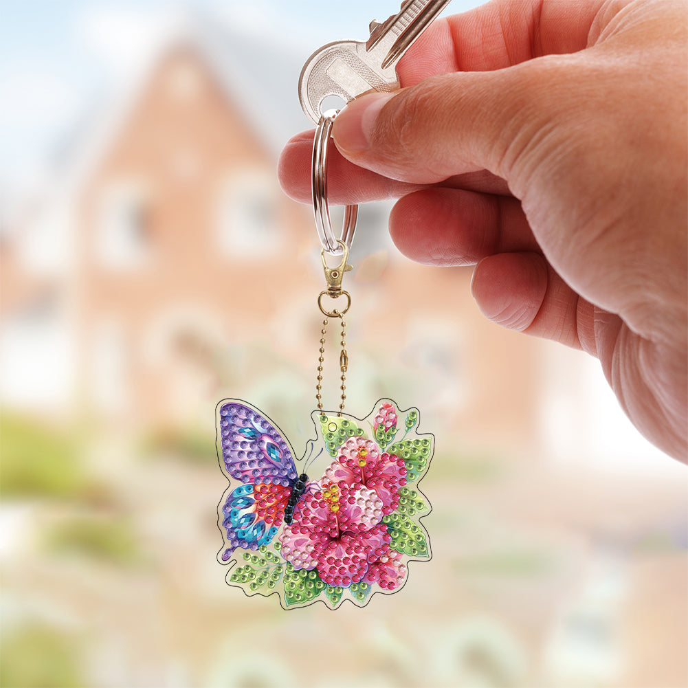 6Pcs Double Sided Special Shaped Beautiful Pattern Full Drill Keyring for Adults