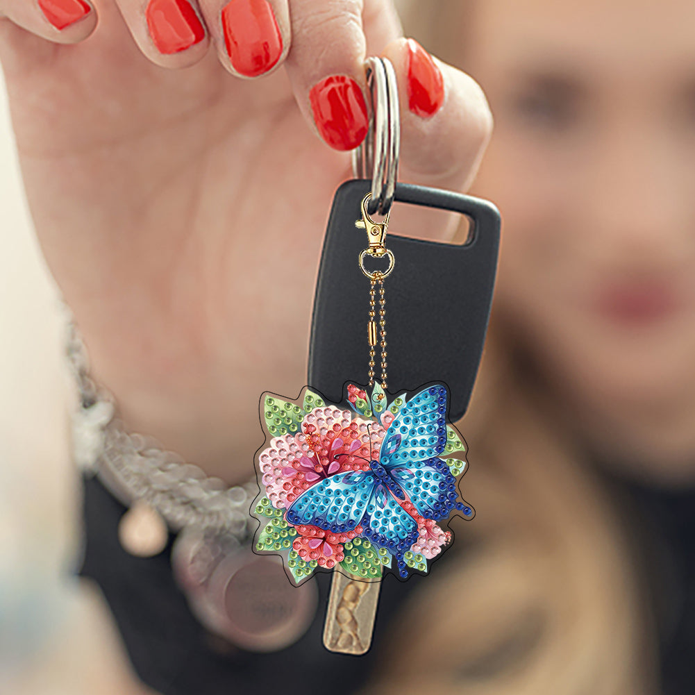 6Pcs Double Sided Special Shaped Beautiful Pattern Full Drill Keyring for Adults