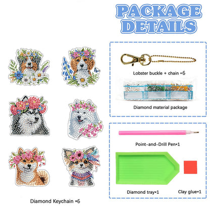 6Pcs Double Sided Special Shaped Beautiful Pattern Full Drill Keyring for Adults