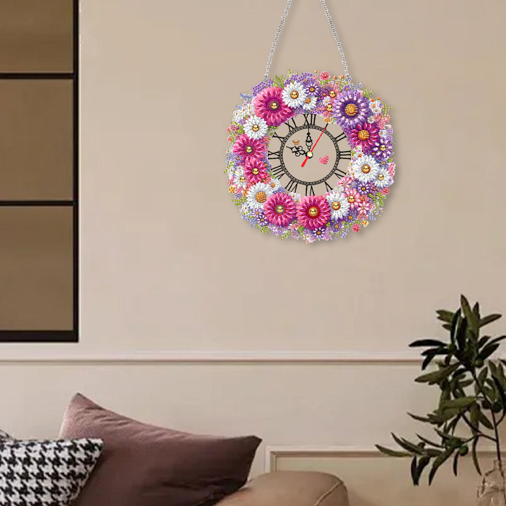 Acrylic Special Shape Flowers 5D Diamond Painting Clock Art Craft for Home Decor