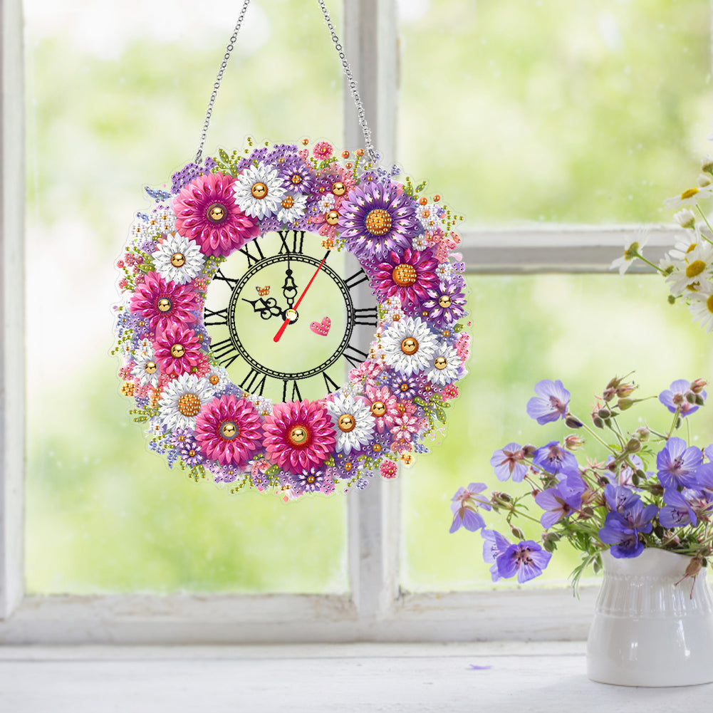 Acrylic Special Shape Flowers 5D Diamond Painting Clock Art Craft for Home Decor