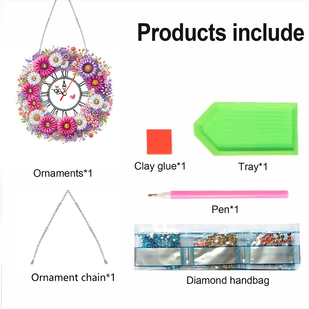 Acrylic Special Shape Flowers 5D Diamond Painting Clock Art Craft for Home Decor