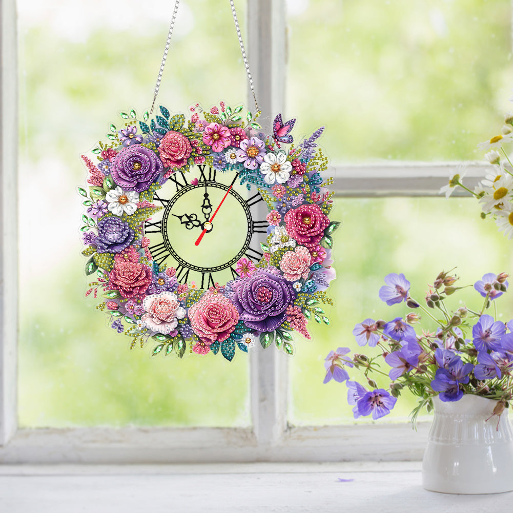 Acrylic Special Shape Flowers 5D Diamond Painting Clock Art Craft for Home Decor