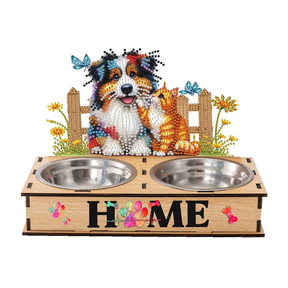 5D DIY Diamond Painting Water Feeder Diamond Art Dog Bowl for Small Medium Pets