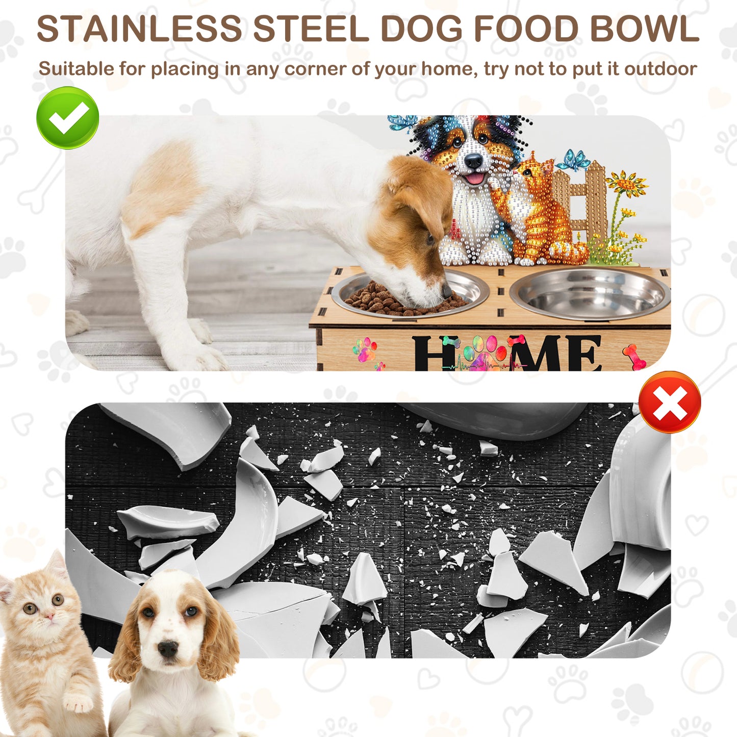 5D DIY Diamond Painting Water Feeder Diamond Art Dog Bowl for Small Medium Pets